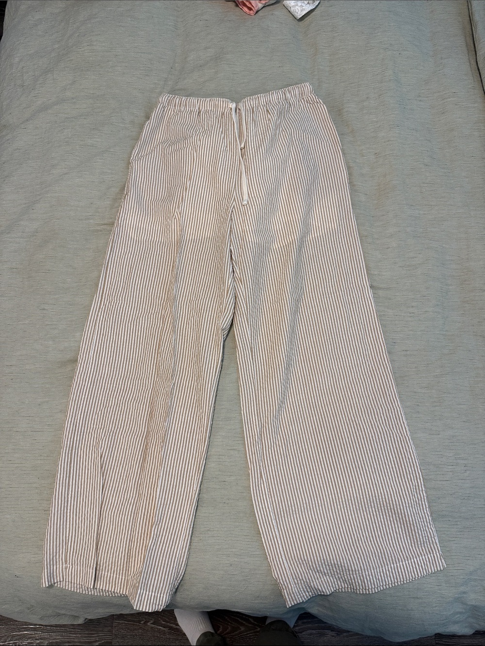 Woman's Beige & White Stripe Napkin Drawstring Pants